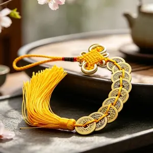 Yellow Pure Copper Five Emperor Coin Pendant