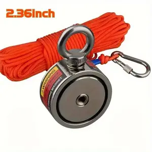 48mm Double-Sided Neodymium Magnet with Red Rope Fishing Magnet Kit - 209lb Strong 1.89" Diameter Eyebolt for River and Lake Fishing Dual Sided Magnet