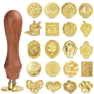 Vintage Wax Seal Stamp Set – 20-Piece Classic Seal Heads with Wooden Handle for Invitations, Letters, Gift Wrapping & More (Assorted Designs)
