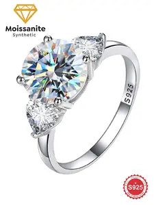 S925 Sterling Silver Synthetic Moissanite Ring, Luxury Heart Shaped Ring for Women, Fashion Jewelry Accessories for Engagement, Wedding, Anniversary
