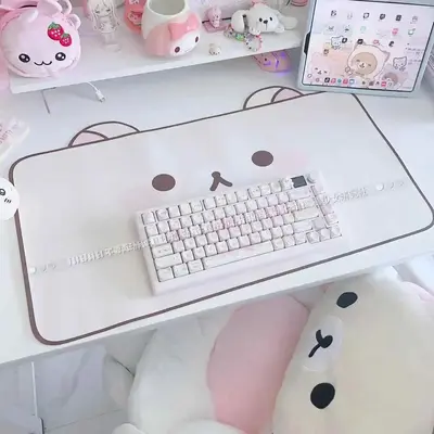 Cute Kawaii Bunny Bow Flower Extended Gaming Desk Mat – PU Leather, Non-Slip, Water-Resistant, 60x30cm - View #6