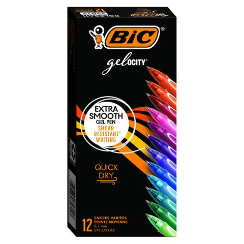 BIC Gel-Ocity Quick Dry Gel Pens, Medium Point Retractable Gel Pen (0.7mm), Assorted Gel Pens, Colors May Vary, 12-Count