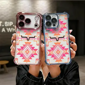 Stylish Pink Aztec Southwestern Geometric Phone Case for iPhone Samsung 16 15 14 Pro Max 13 12 11 XR XS Plus Air Galaxy S25 S24 S23 S22 A71 A56 A55 A54 A53 A52 Shockproof anti-drop Anti Scratch Protective Soft Durable TPU Cover fashion gift