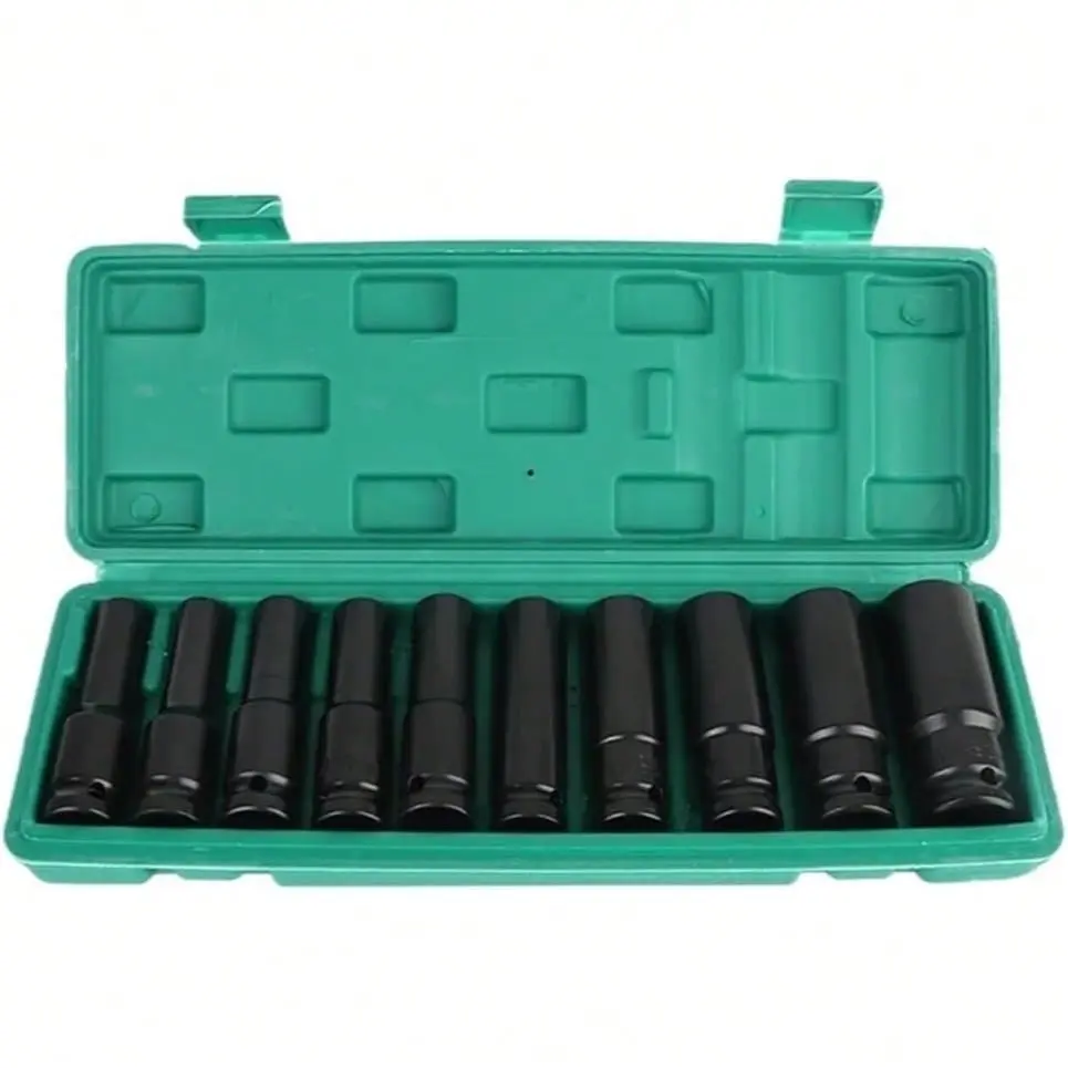 10 Pcs 1/2" Drive Impact Socket Set, Metric 8-24mm Socket Set with Storage Case, 6 Point, for Auto Repairing and Household