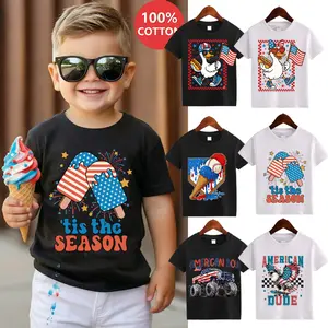 Kids USA Independence Day Boys Girls T-shirt Kids Crew Neck 4th of July T-Shirt