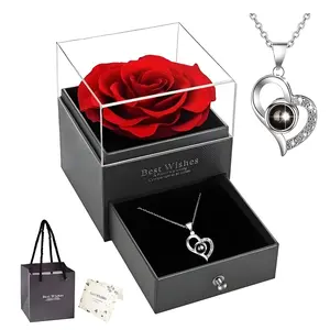 Womens 100 Languages I Love You Projection Necklace Heart Pendant Memory Jewelry Valentines Day Gift Dainty High End Fashion Necklace for Her Birthday Anniversary Gift