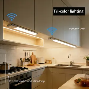 Ultra-Thin 7.87 in. Silver Motion Sensor LED Light 3-Color Dimmable Magnetic Wireless Closet Hallway Lighting Auto-On Easy Install Tri-color Induction lamp factory design plug-free automatic soft white Under Cabinet Rechargeable night
