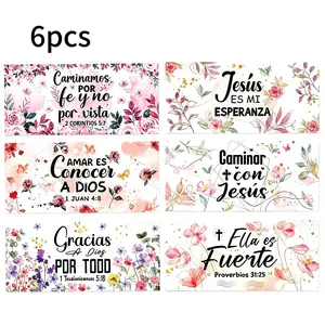 Rw-6pcs Bible Verses UV DTF Transfer Stickers, Floral Design, Waterproof, Easy to Use, for 16oz Glass Christian Cup Coasters Stickers, DIY Gift Ideas