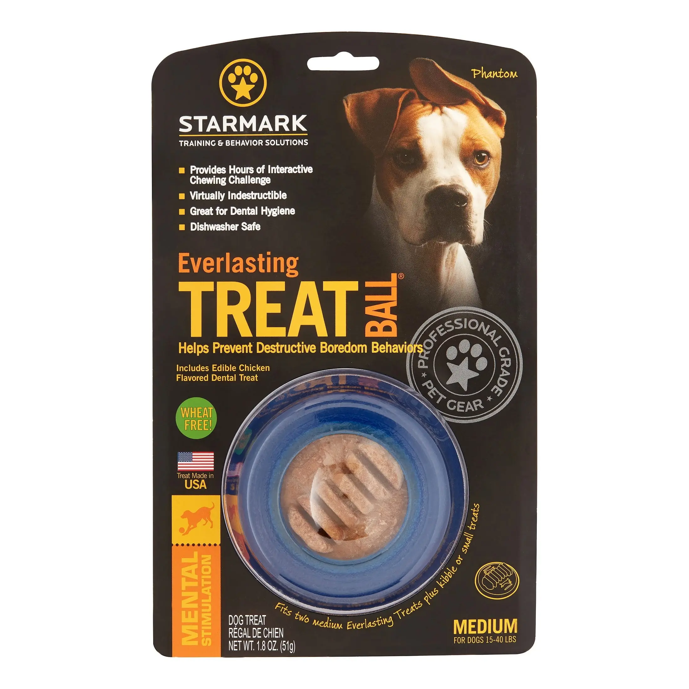 Starmark Pet Products Everlasting Ball Toy - Medium, Blue, 0.6 lbs, 40 lb Capacity, Dishwasher Safe, Latex-Free