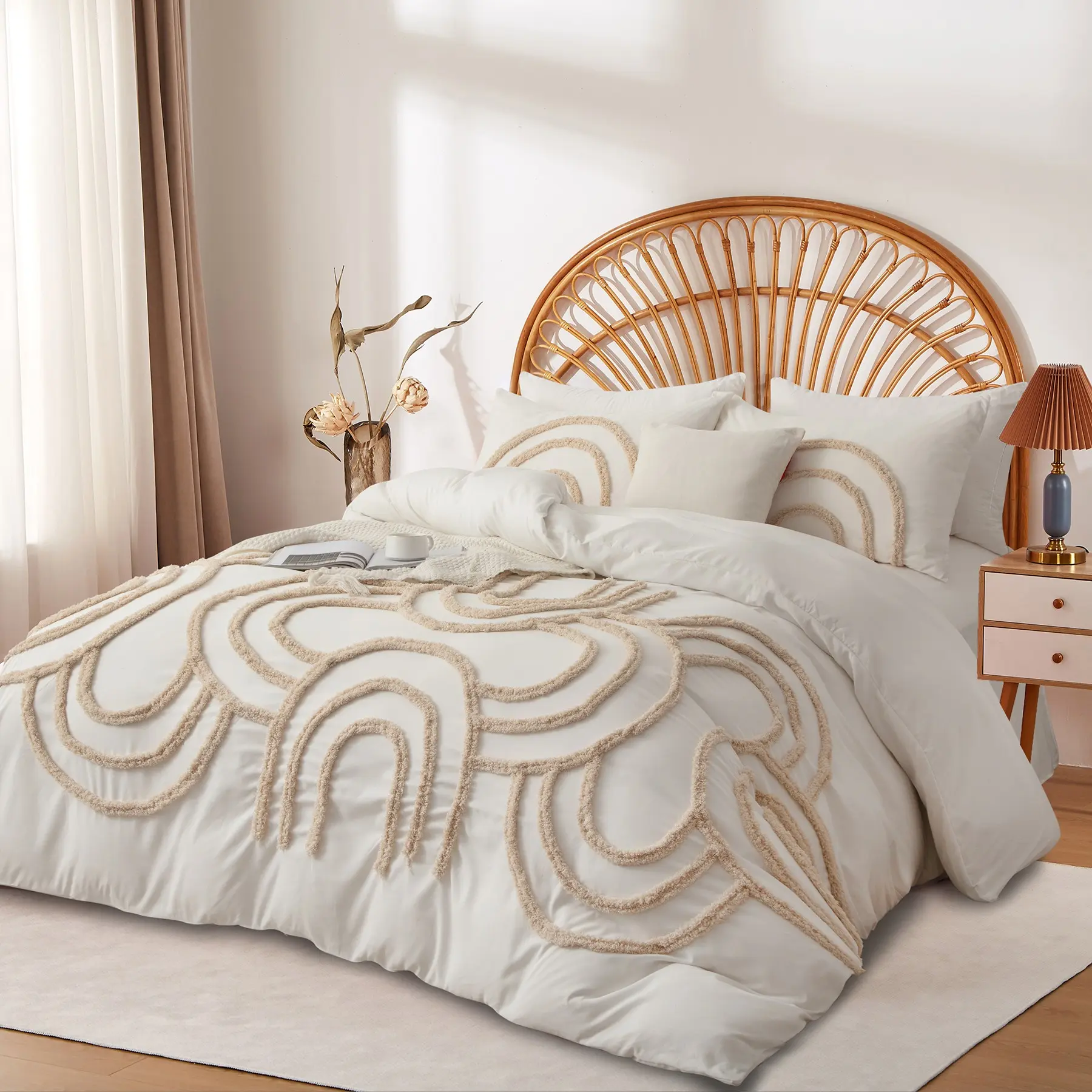 Bohemian Plush Bedspread Set, Zipper Closure, Includes 1 Quilt Cover and 1/2 Pillowcases, Soft Comfortable Bedroom Linen Set, Boho Bedding Set, Soft Bedding Set, Comfy Bedding Set, Decorative Bedding Set, Microfiber Bedding Set