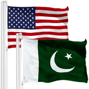 G128 Combo Pack: American USA Flag 3x5 Ft & Pakistan Flag 3x5 Ft, Both Printed 150D Polyester, Indoor/Outdoor, Brass Grommets