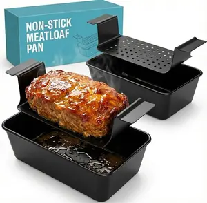 2 Pack Meatloaf Pan with Drain Tray - Non-Stick Loaf Pan Set with Insert, Healthy Grease-Free Baking, Heavy Duty Steel, Easy Release & Clean, 9x5 Inch Oven Safe Bread Pan Molds Meal Prep Molds