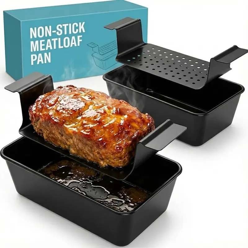 2-Pack Carbon Steel Nonstick Meatloaf Pan Set with Drain Tray Insert - 9x5 in, 446℉ Oven-Safe Baking Tools, Heavy-Duty, Grease-Free, Easy Release & Clean, Meal Prep Molds for Loaf/Bread, 2 Pans for Batch