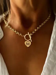 Fashionable and elegant hollow letter pendant necklace, stainless steel chain necklace, women with OT buckle, suitable for daily wear, vacation and dating occasions, and also a surprising exquisite small gift, Necklace Initial