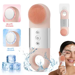 Cooling LED Facial Cleansing Brush 7 in 1 Deep Pore Cleaning Skin Care Cleaner Cold & Hot Vibrating Face Massager IPX7 Waterproof summervibes