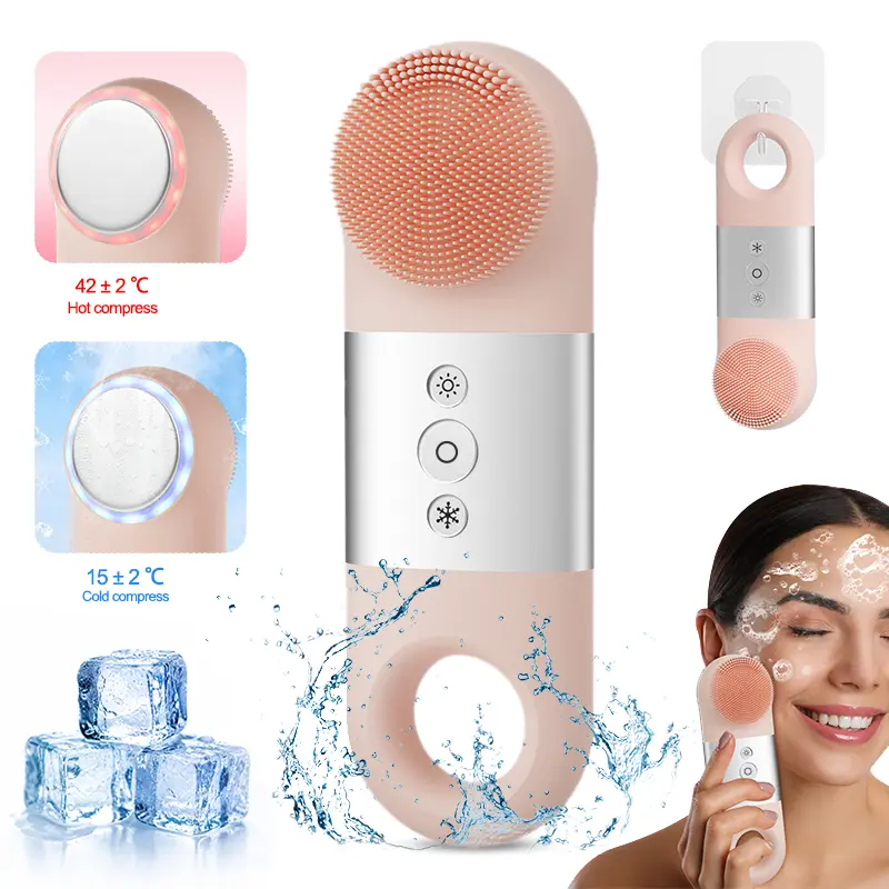 Ice Cold LED Facial Cleansing Brush 7 in 1 Deep Pore Cleaning Skin Care Cleaner Cold & Hot Vibrating Face Massager IPX7 Waterproof