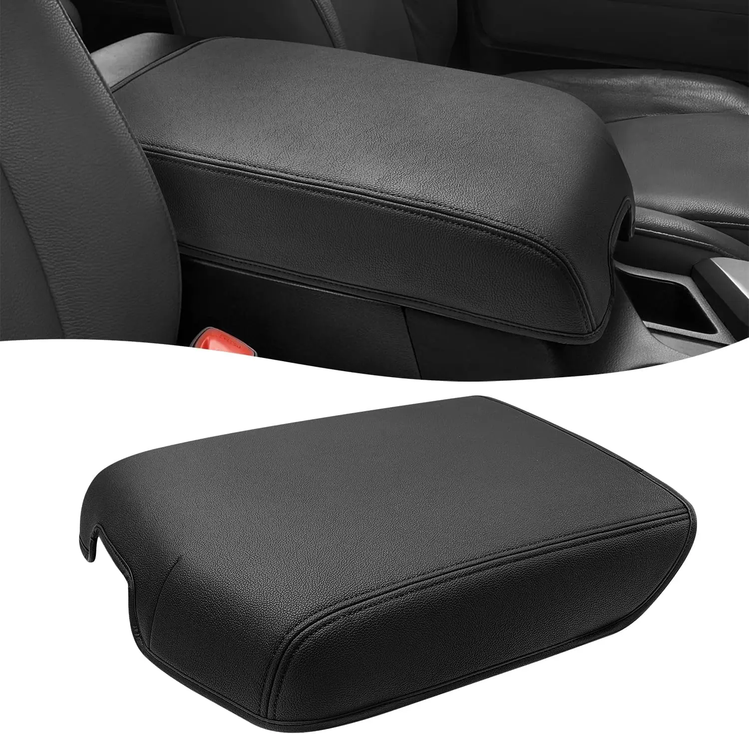 Car Armrest Cushion - Vinyl Leather, Scratch-Proof, Snug Fit, Tool-Free, Simple Black Protection Pad for 2007-2013 Toyota Tundra, 2008-2022 Toyota Sequoia Car Center Console