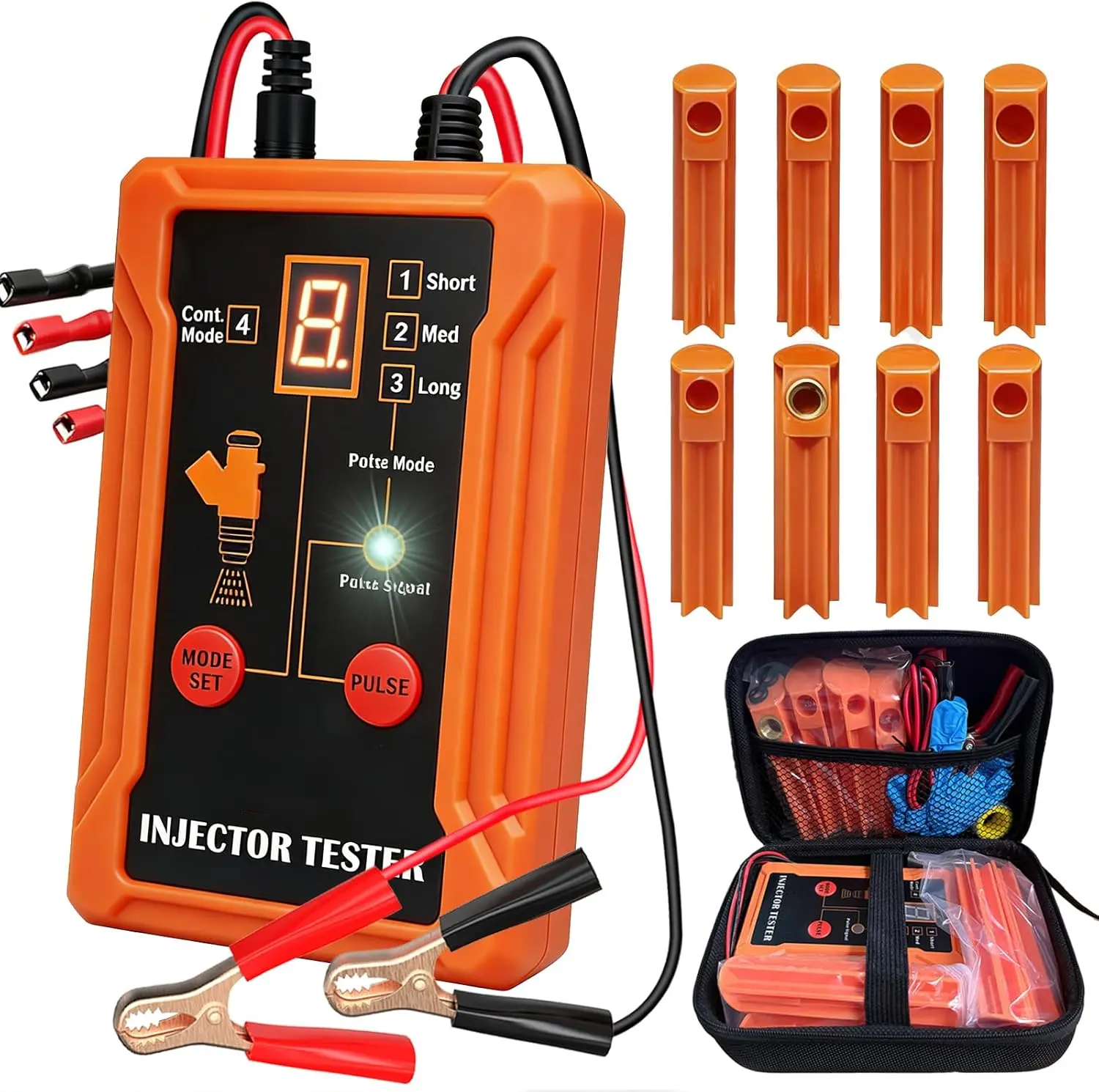 GJANSH Universal Fuel Injector Tester and Cleaner Tool Kit, DIY Cleaning Tool Kit, 8 Pulse Modes, 4 Wire Dual Channel for 2 Fuel Injectors, 8 Size Cleaning Adapters, 12V/5V Output Power