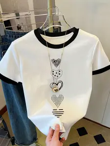 Women's Milk Silk Fabric Soft & Smooth T-Shirt, Short Sleeve Heart Print Loose Comfortable Youthful Fashion Streetwear