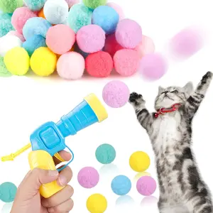 30Pcs Cat Ball Toy Launcher Gun,Cat Balls Fetch Toy,30Pcs Plush Fuzzy Balls Launcher Cat Toy for Cats with 1 Gun,Funny Interactive Cat Toys for Bored Indoor Adult Cats,Cute Kitten Kitty Toys