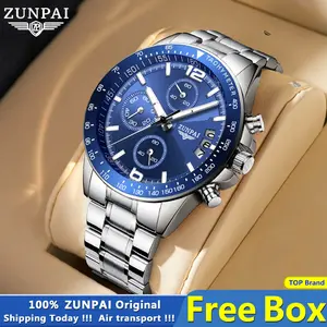 100%Original ZUNPAI Men's Watch Waterproof Stainless Steel Silver High Quality Fashion Watches For Men Analog Multifunction Chronograph Calendar Luminous Wristwatch Luxury Brand Authentic [Free with box]