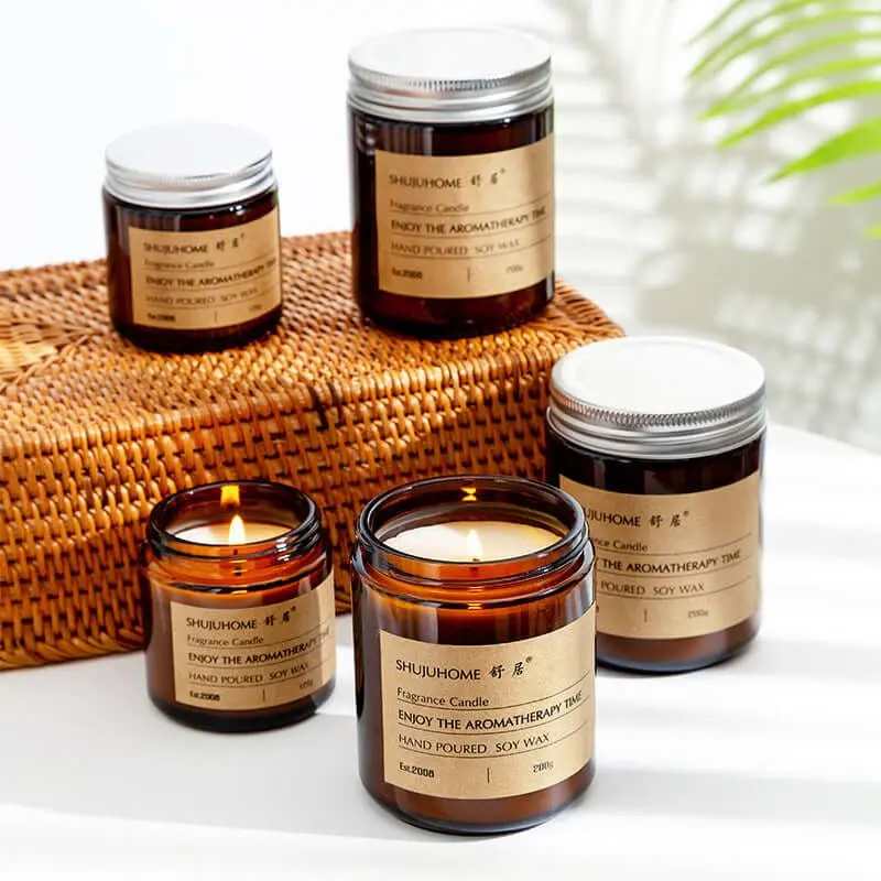 Shuujome Smokeless Candles - Decorative Candles with Woven Canister, Ideal for Freshening Indoor Spaces, Variety of Wood Materials Available Peach Pear