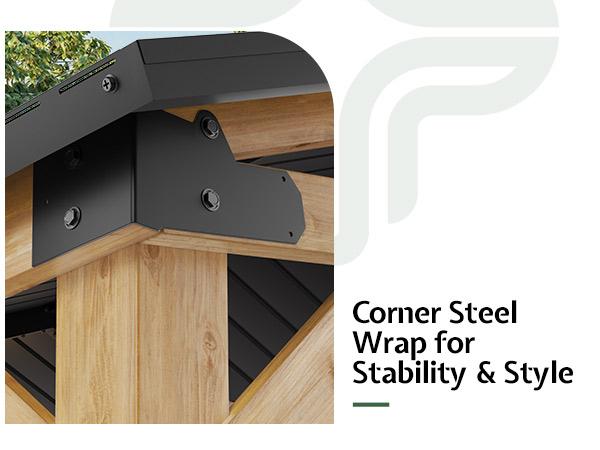 [Spring Sale] AMERLIFE 12'x24' Cedar Wood Hardtop Gazebo with Steel Roof, Waterproof Outdoor Carport Pavilion, Heavy-Duty Snow & Wind Resistant Canopy for Patio, Driveway, Garden