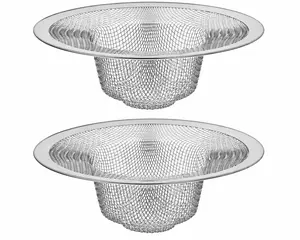 2 Pack - 4.5" Top / 3" Mesh Basket - Kitchen Sink Drain Strainer Stainless Steel Large Food Catcher. Fast Flow and Effective Full Mesh