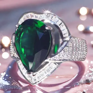 Wedding Green Drip Shiny Zircon Sweet Copper Finger Ring Women's Engagement Ring Elegant Women's Accessories Valentine's Day Gift