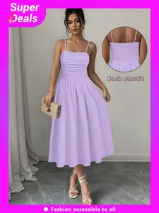 Pure Color Backless Halter Dress, Lady Elegant Chic Fitted Design, Sleeveless Summer, Perfect for Casual, Party & Formal Wear, Womenswear