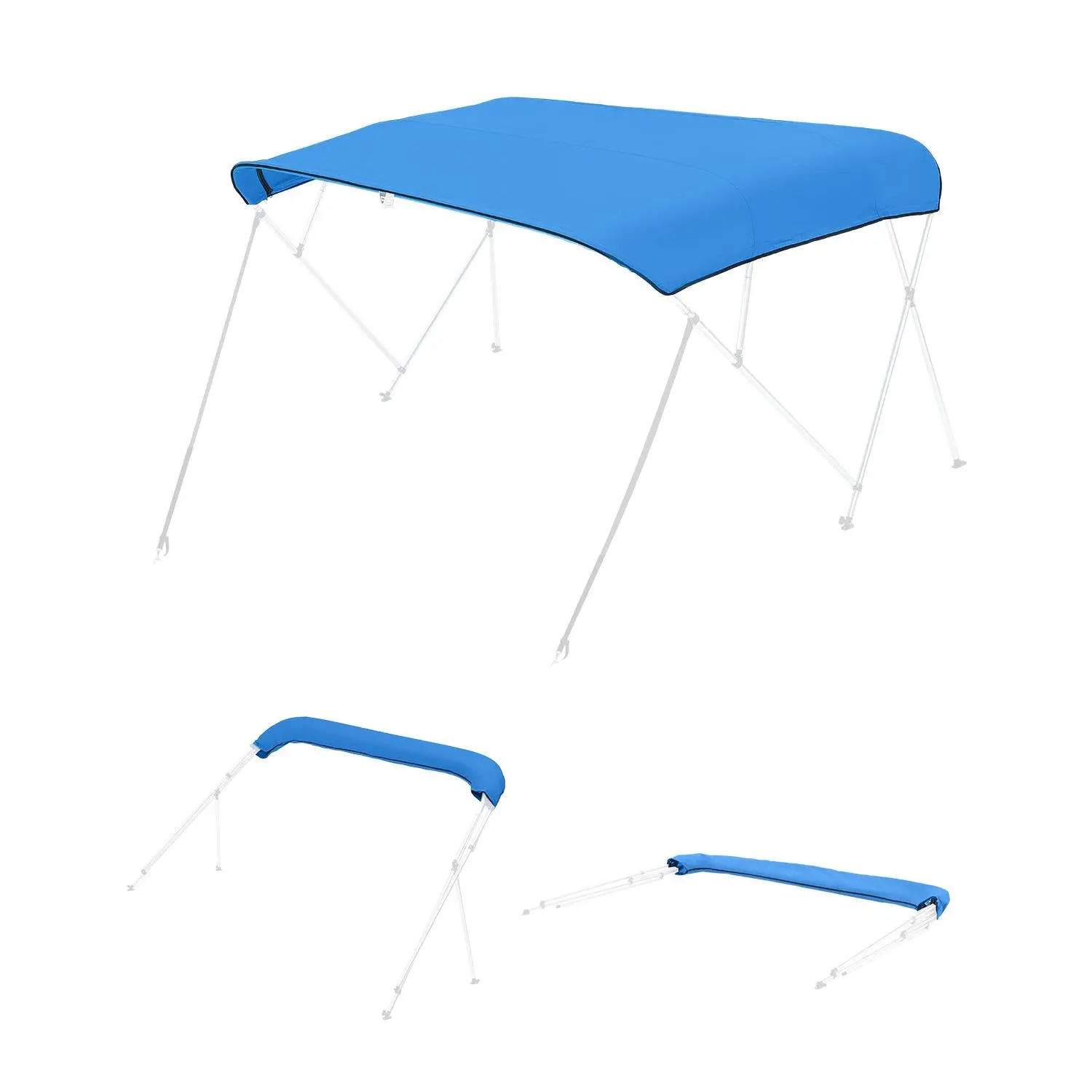4 Bow Bimini Top Replacement Cover, 8 ft Long, Durable 600D Marine Grade Waterproof Sun Shade Boat Canopy with Storage Boot, Easy Install Zipper Sleeve Awning, 96"L x (91"-96")W, Blue (No Frame)
