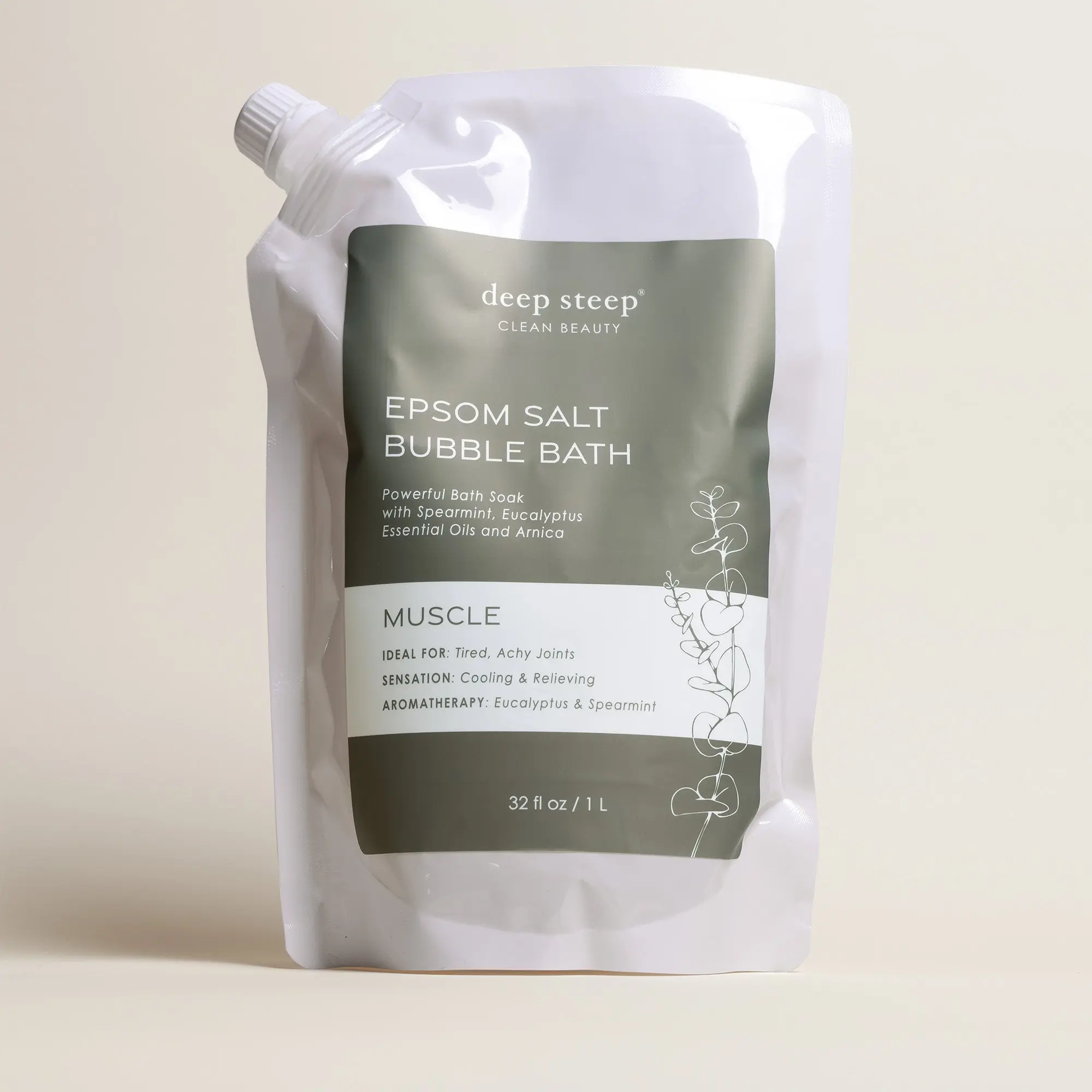 Organic Eucalyptus & Spearmint Muscle Epsom Salt Bubble Bath Gel - Aromatherapy Body Care Blend with Arnica Extract, Natural Oils, Cooling Sensation, Pain Relief, Cleansing, Cruelty Free, Enhances Circulation, 24-Month Shelf Life, 15-Min Soak