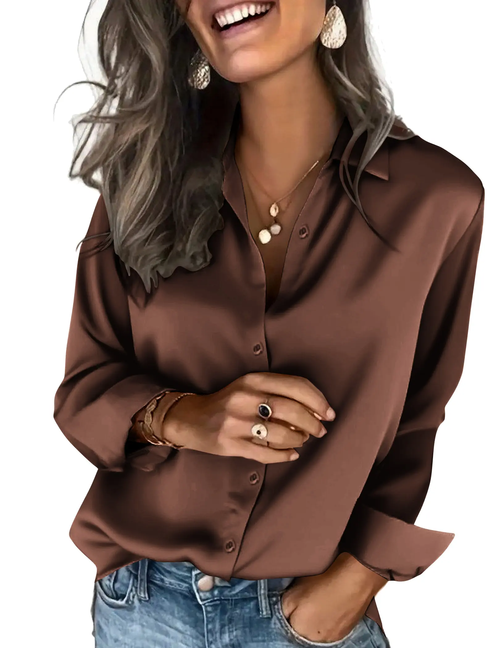 Zeagoo Satin Blouses for Women Silk Button Down Shirts Long Sleeve Business Casual Tops