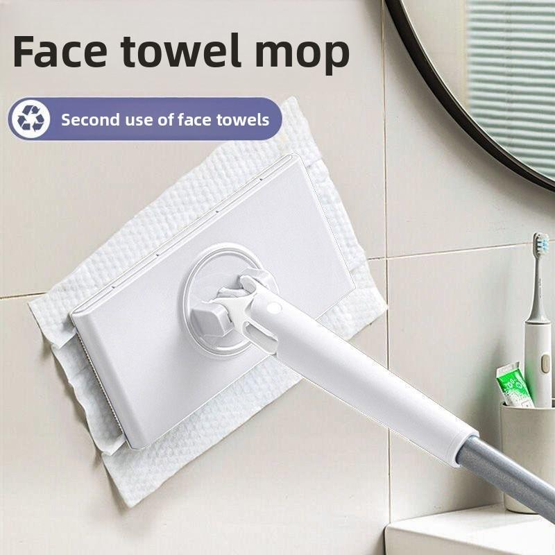 TikTok Hot-Selling Automatic Cloth-Clamping Bathroom Mop Household Cleaning Flat Small Mop Multi-Functional Face Towel Home Violet 91Cm1 [Bold And Thickened] Upgrad