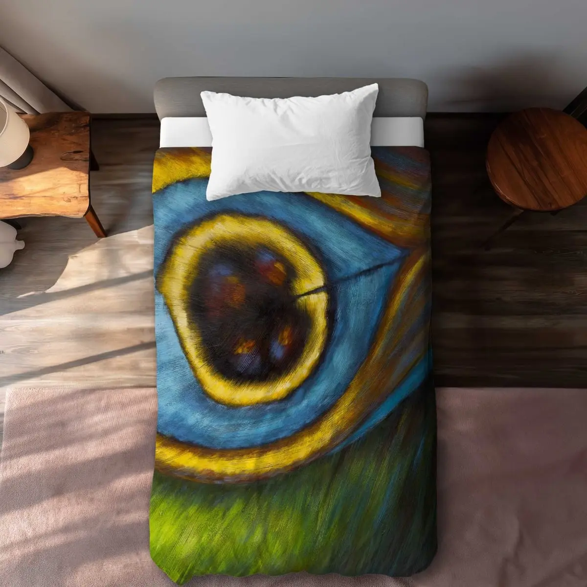 Begin Home Decor C1DCTXLWZ4ULWW Peacock Feather Closeup Twin Size Extra Long Duvet Cover - Exotic Bedroom Decor