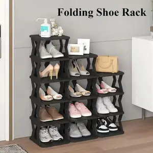 Vertical Shoe Rack Multi-layer Foldable Narrow Shoes Holder Space Saving Easy-assembled Footwear Organizer Stackable Shoe Shelf