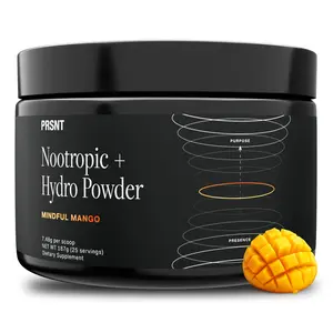 PRSNT Focus & Hydration Powder – Mango (25 Servings) | Caffeine-Free Nootropic + Electrolytes | Sugar-Free Mental Clarity & Clean Energy Drink Mix