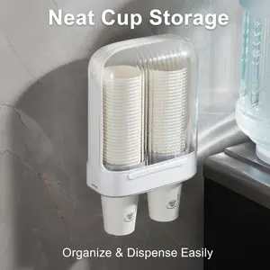 Wall-Mounted Dual-Outlet Cup Dispenser with Dust Cover, Easy Access, Suitable for Home and Office Use, Convenient Paper Cup Holder