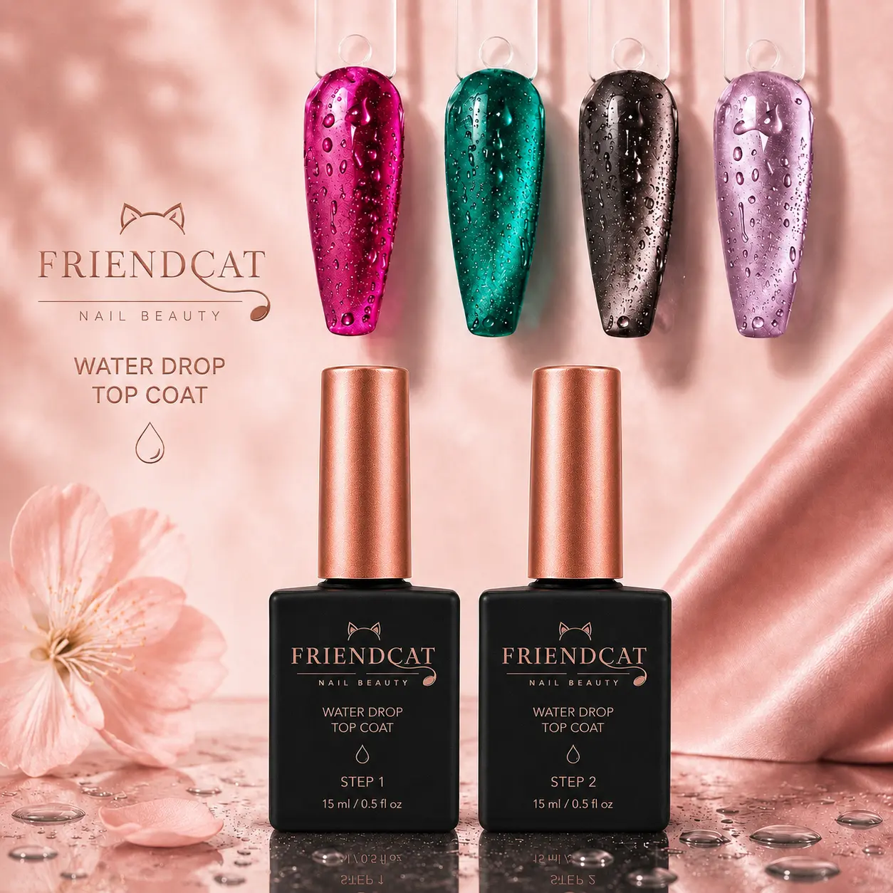FRIENDCAT Water Drop Gel Top Coat - 3D Effect, Non-Wipe Glossy Shiny Nail Polish, Cosmetic for DIY Bubble Manicure, Soak-Off Formula, UV LED Lamp Compatible, Nail Care Single Item
