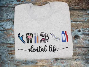 Dental Life Icon Embroidery Sweatshirt, Occupations, Dentist Gifts, Dental Assistant