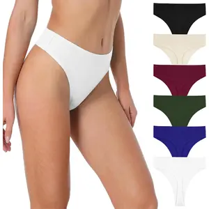 Women's High Waist Breathable Seamless Sport Ribbed Cotton Thong Panties No Show Underwear Plus Size
