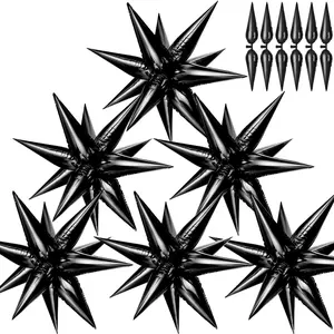 Black Star Balloons, 72 Pcs Starburst Foil Cone Balloons for Halloween, Birthday, Graduation Decor
