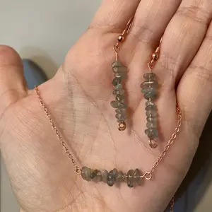 Labradorite earrings and necklace in rose gold plated
