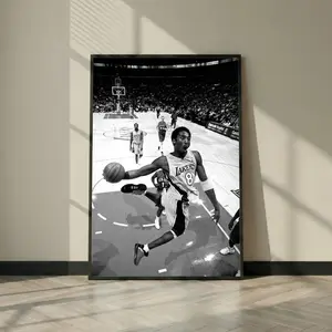Kobe Bryant Dunk Paper Poster - Lakers #8 Black-White Artistic Action Shot Photo Print, Multi-Size Legend Wall Art, Mamba Mentality Man Cave Home Decor Gift