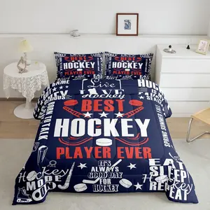 Hockey Comforter Set for Boys Man,Ice Hockey Motivational Bedding Set for Hockey Lovers,Winter Sports Game Duvet Insert