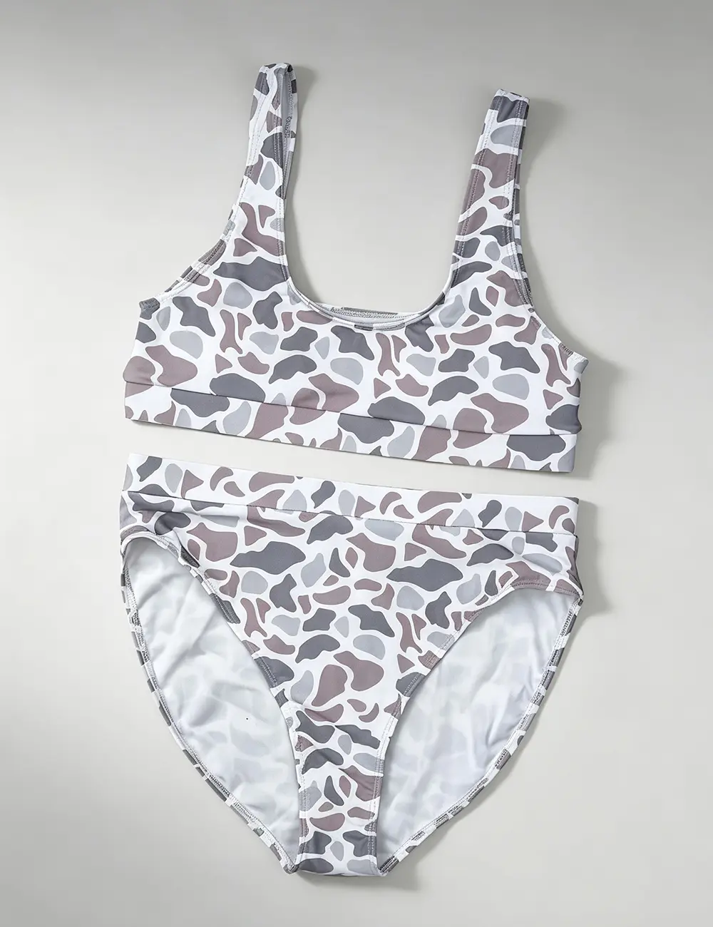 Camo Bikini, Women's Camo Print High Waisted Bikini Set Square Neck Two Piece Swimsuit Sporty Bathing Suit Beach Swimwear