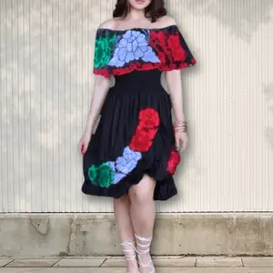 Off Shoulder Tri-Color VIVA MEXICO Dress - Side Slit
