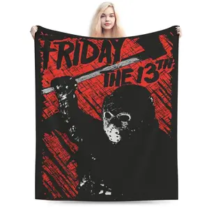 Jason Voorhees Horror Movie Blanket, Halloween Flannel Blanket Warm Lightweight Comfort Party Decoration Bed Sofa Bedroom Living Room Outdoor Blanket (50"x40")