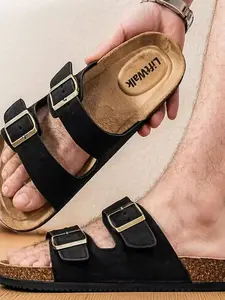 Men's Fashion Slippers Luxury Cork Mules Vintage Buckle, Fisherman Sandals, High-End Elite Office Sandals, New Summer 2026 Trendy Men's Slippers
