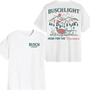 [Busch Light] Pheasant Hunting Mountain Graphic T-Shirt, Retro Outdoor Bird Design for Hunters & Wildlife Fans, Ideal for Hunting Season, Camping & Rustic Trips 7I